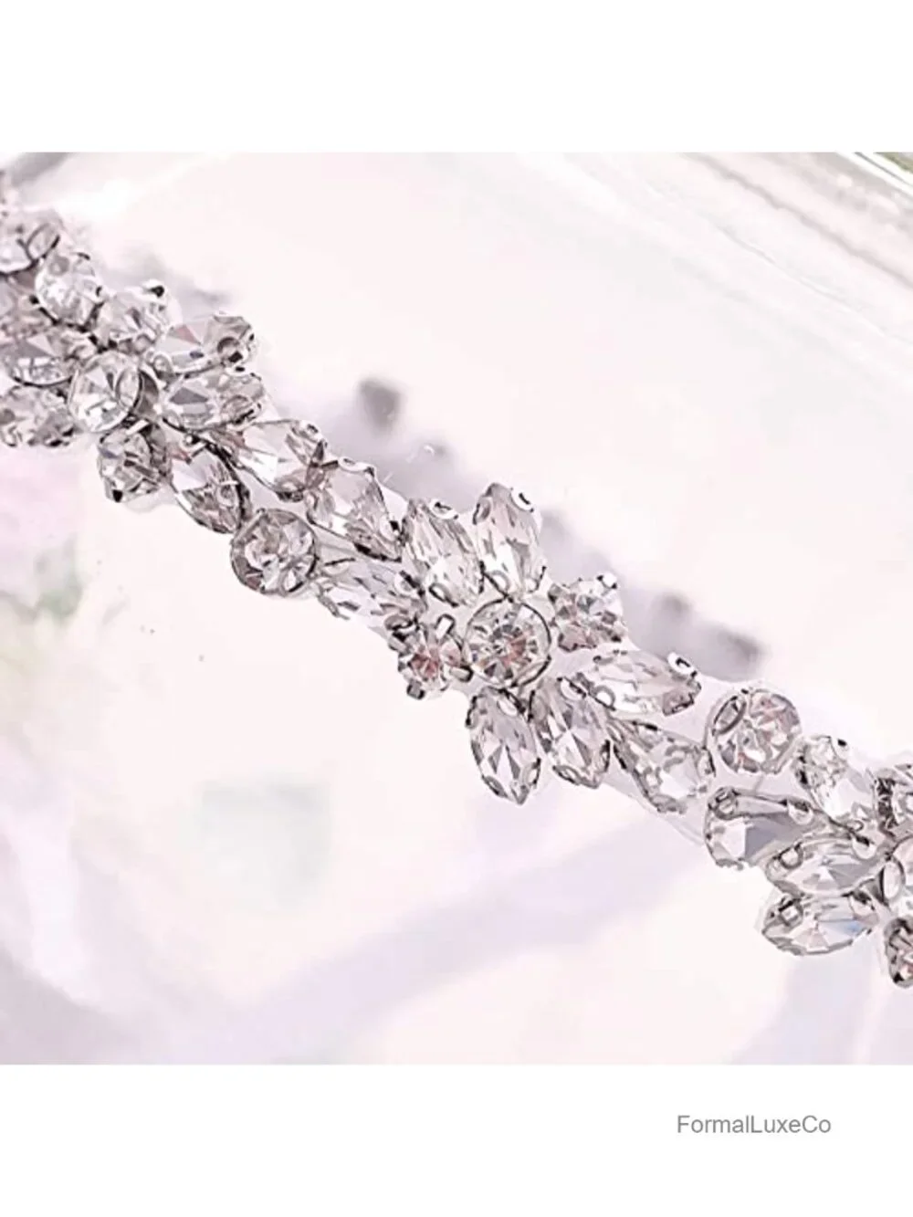 Thin Crystal Rhinestone Bridal Belt Waist Cincher with Self-Tie Ribbon